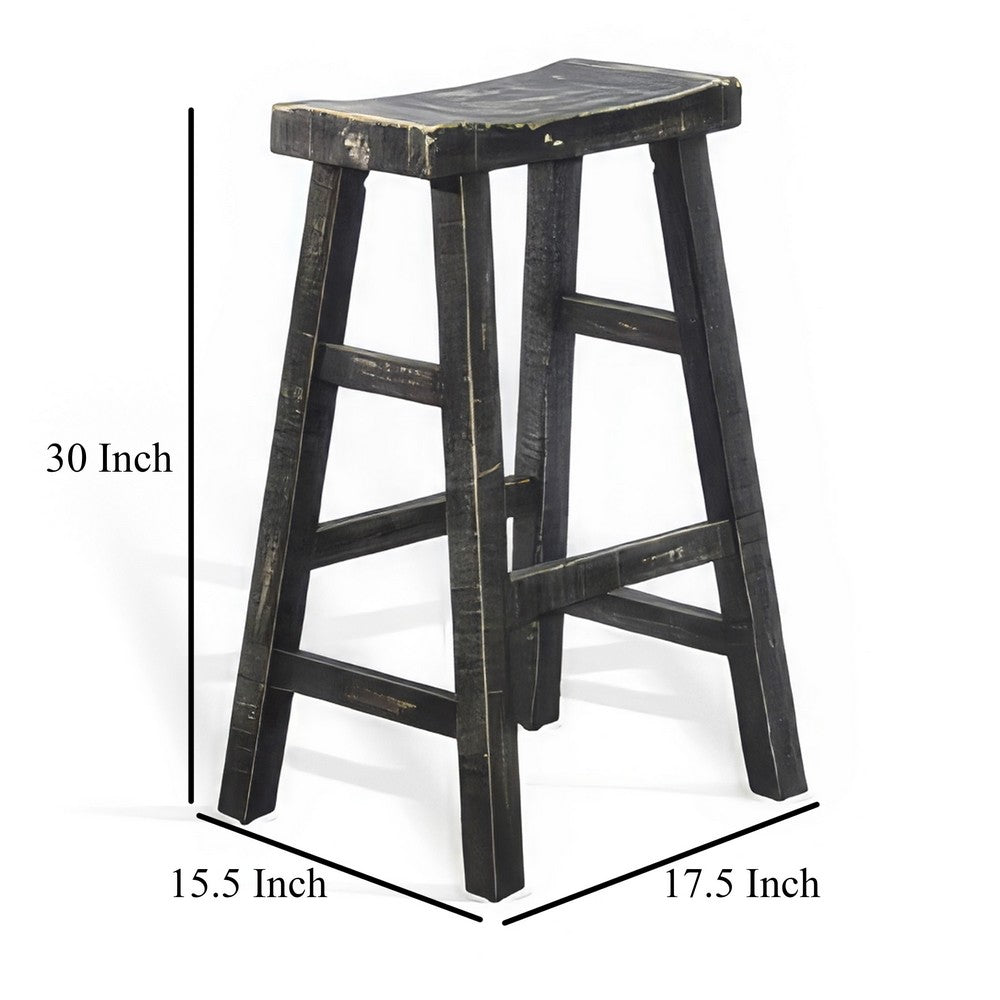 Rena Barstool Set of 2, Saddle Style Seat, Black Sand Mahogany Wood -BM325450