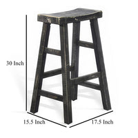 Rena Barstool Set of 2, Saddle Style Seat, Black Sand Mahogany Wood -BM325450
