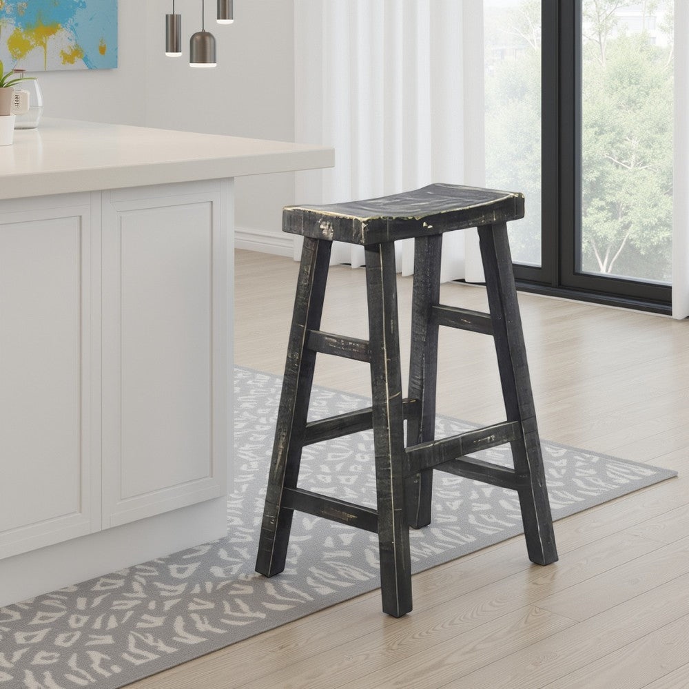 Rena Barstool Set of 2, Saddle Style Seat, Black Sand Mahogany Wood -BM325450