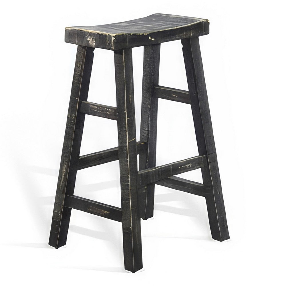 Rena Barstool Set of 2, Saddle Style Seat, Black Sand Mahogany Wood