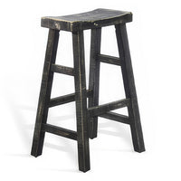 Rena Barstool Set of 2, Saddle Style Seat, Black Sand Mahogany Wood
