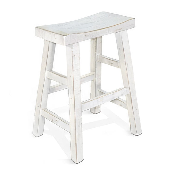 Rena Counter Stool Set of 2, Saddle Seat, White Sand Mahogany Wood -BM325455