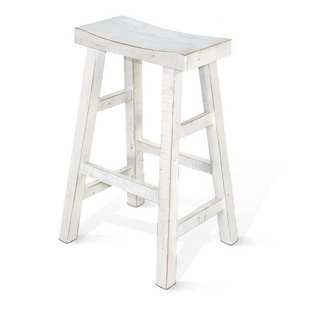 Rena Bar Stool Set of 2, Saddle Style Seat, White Sand Mahogany Wood -BM325456