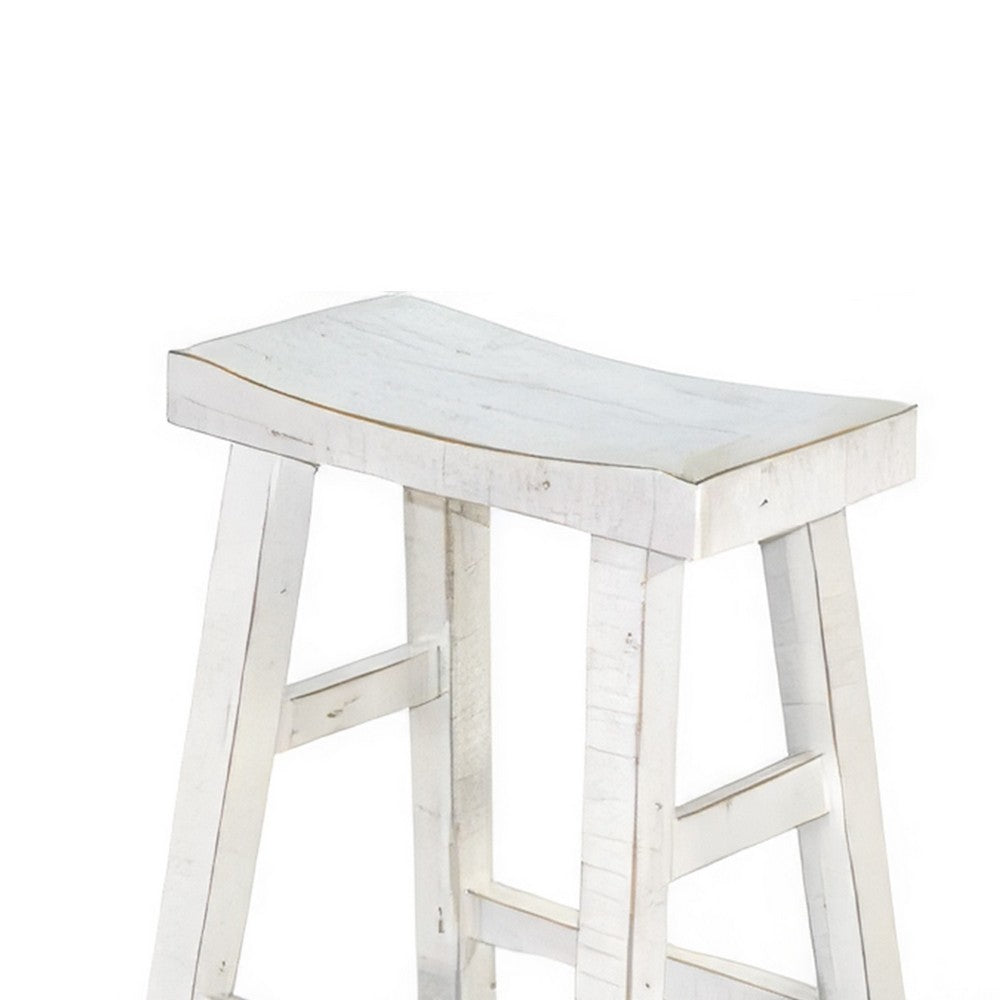 Rena Bar Stool Set of 2, Saddle Style Seat, White Sand Mahogany Wood -BM325456