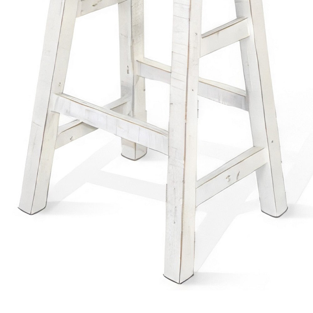 Rena Bar Stool Set of 2, Saddle Style Seat, White Sand Mahogany Wood -BM325456