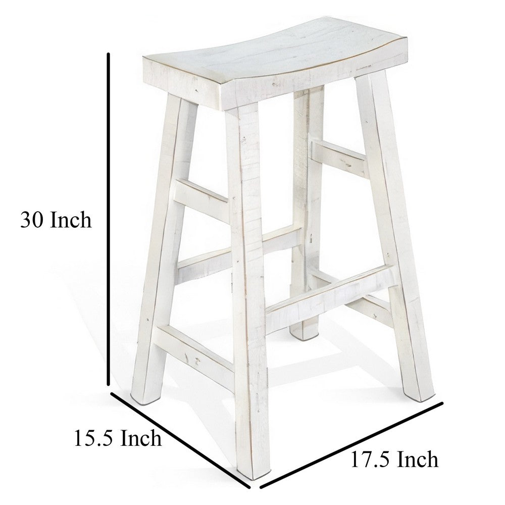 Rena Bar Stool Set of 2, Saddle Style Seat, White Sand Mahogany Wood -BM325456