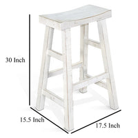 Rena Bar Stool Set of 2, Saddle Style Seat, White Sand Mahogany Wood -BM325456