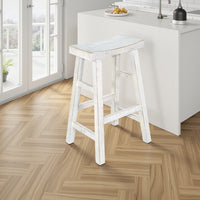 Rena Bar Stool Set of 2, Saddle Style Seat, White Sand Mahogany Wood -BM325456