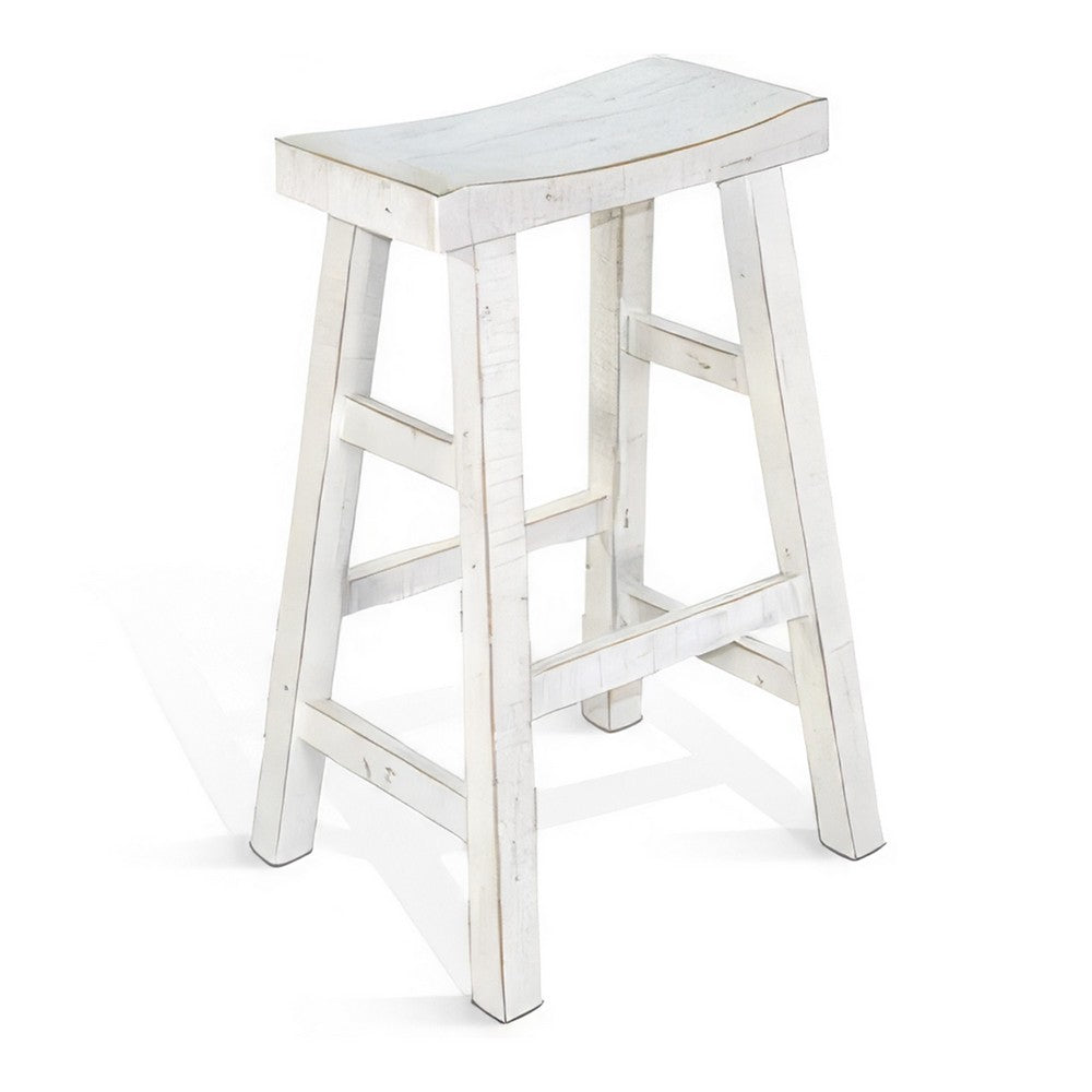 Rena Bar Stool Set of 2, Saddle Style Seat, White Sand Mahogany Wood