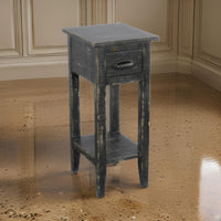 Rena Chairside Table w Drawer and Shelf, 14 Inch Black Mahogany Wood -BM325466