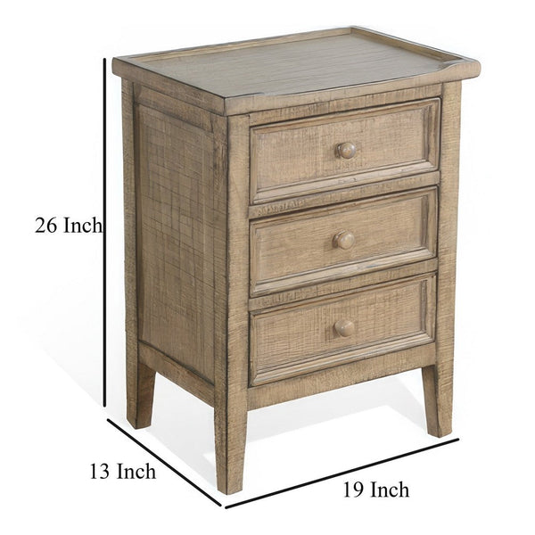 Rena Side End Table | 3 Drawers with Round Knobs | 19" Distressed Pebble Brown Mahogany Wood - BM325470