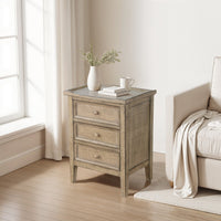 Rena Side End Table | 3 Drawers with Round Knobs | 19" Distressed Pebble Brown Mahogany Wood - BM325470