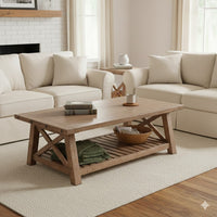 Anva Coffee Table, Light Brown Mahogany, Shelf, Rectangular 52 Inch -BM325472