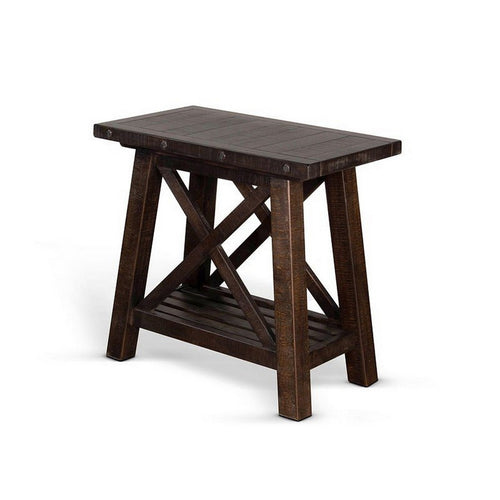 Anva Accent Chairside Table, Dark Brown Mahogany, Rectangular 28 Inch