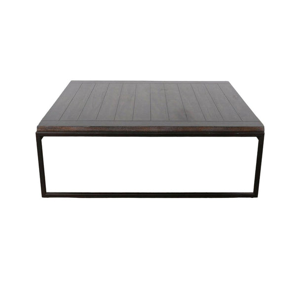 Lery Coffee Table, Dark Brown 50 Inch Square Wood Top, Black Metal -BM325480