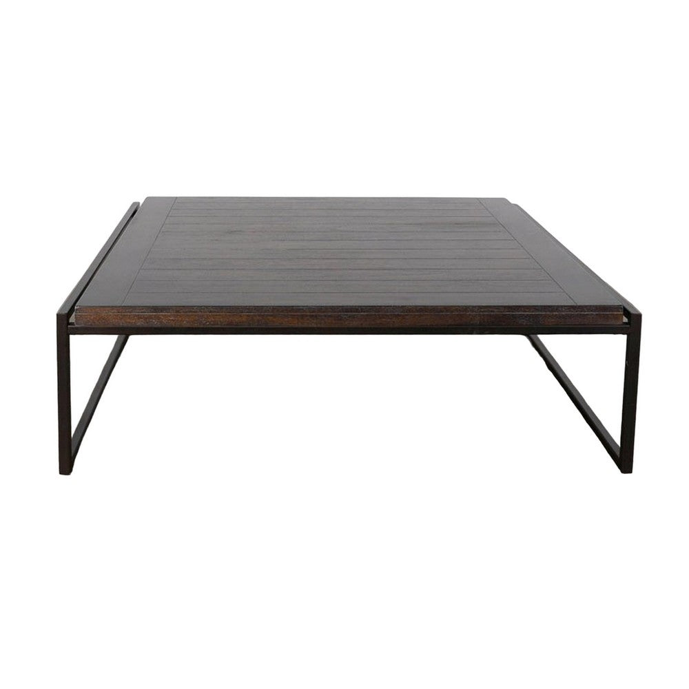 Lery Coffee Table, Dark Brown 50 Inch Square Wood Top, Black Metal -BM325480