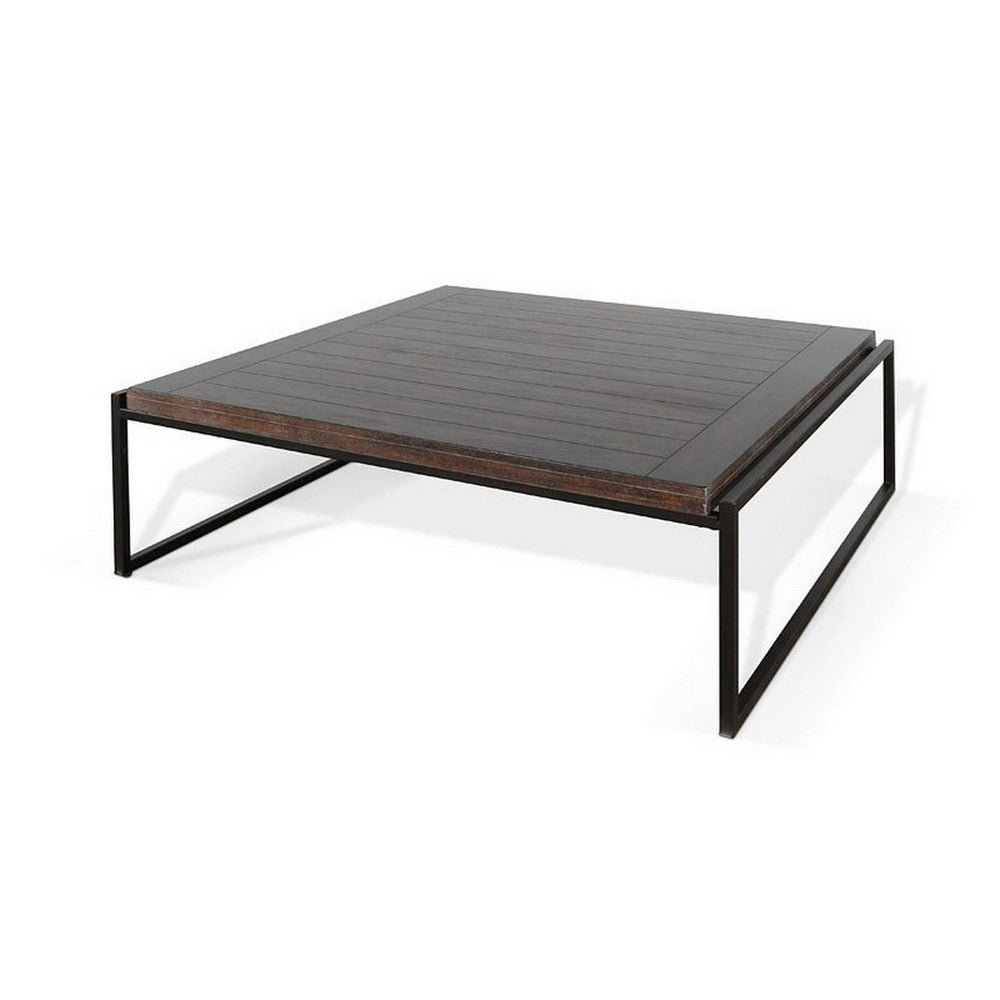 Lery Coffee Table, Dark Brown 50 Inch Square Wood Top, Black Metal -BM325480