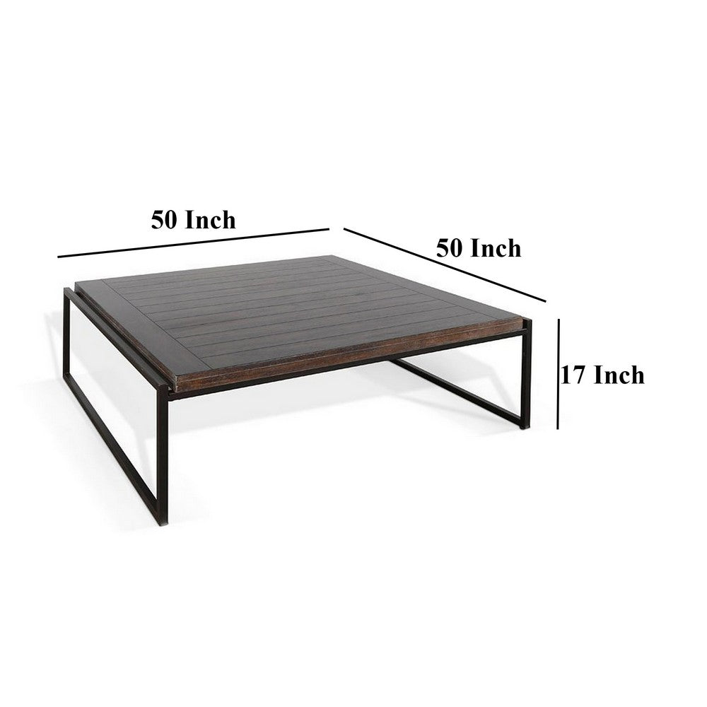 Lery Coffee Table, Dark Brown 50 Inch Square Wood Top, Black Metal -BM325480