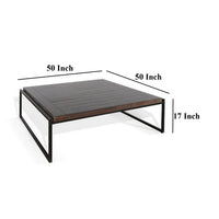 Lery Coffee Table, Dark Brown 50 Inch Square Wood Top, Black Metal -BM325480