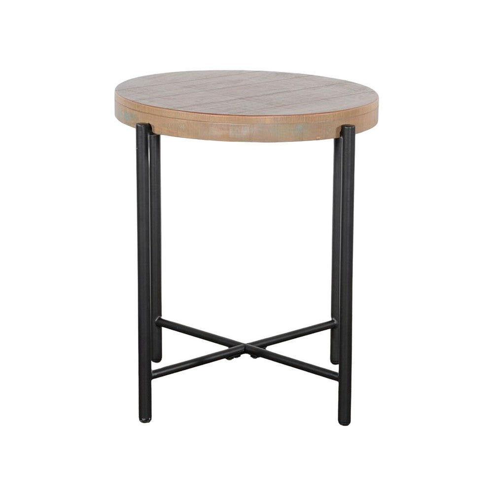 Reena Accent Chairside Table, Light Brown Wood, Black, Round 22 Inch -BM325485