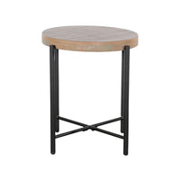 Reena Accent Chairside Table, Light Brown Wood, Black, Round 22 Inch -BM325485