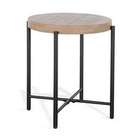 Reena Accent Chairside Table, Light Brown Wood, Black, Round 22 Inch
