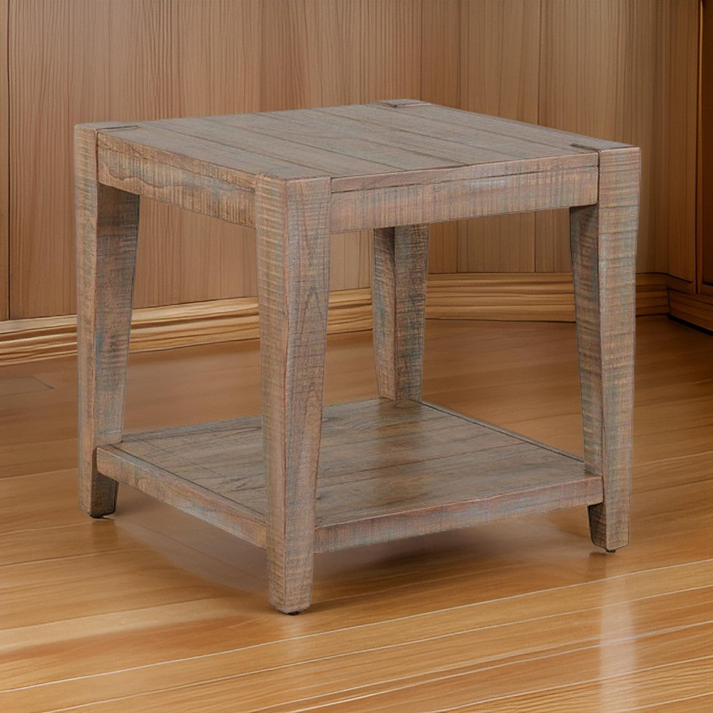 Lilly Side End Table, 1 Shelf, Weathered Brown, 24 Inch Square - BM325489