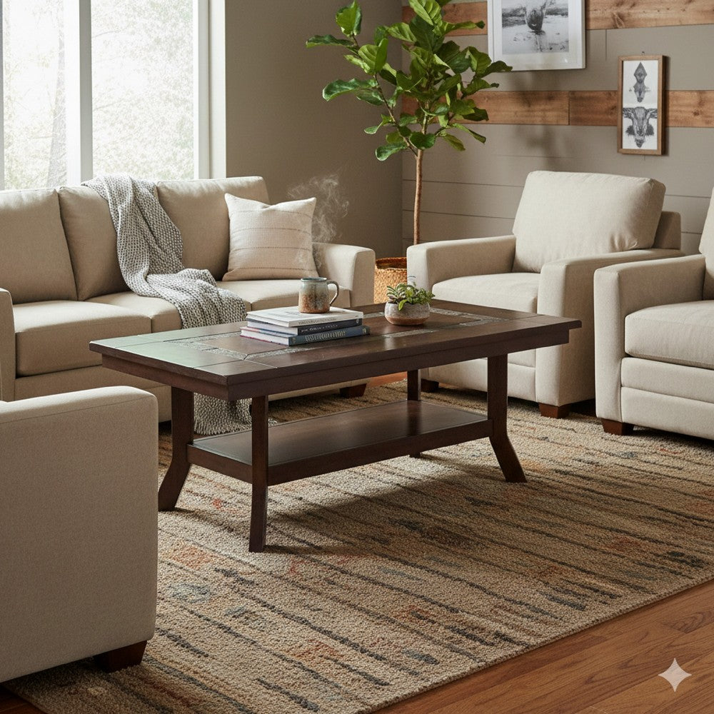 Odel Coffee Table, 1 Shelf, Dark Brown Mahogany, Rectangular 49 Inch -BM325492