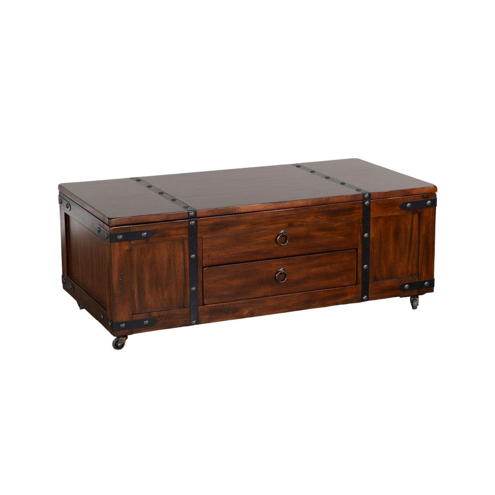 Odel Coffee Table, Dark Brown Mahogany Wood, Rectangular 48 Inch