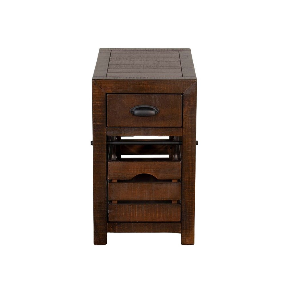 Flint Accent Chairside Table, 1 Drawer, Crate, 26 Inch Dark Brown Wood -BM325506