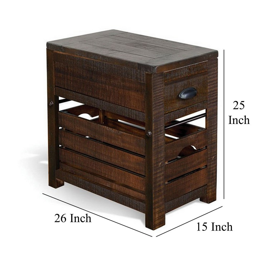 Flint Accent Chairside Table, 1 Drawer, Crate, 26 Inch Dark Brown Wood -BM325506