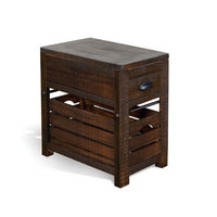 Flint Accent Chairside Table, 1 Drawer, Crate, 26 Inch Dark Brown Wood