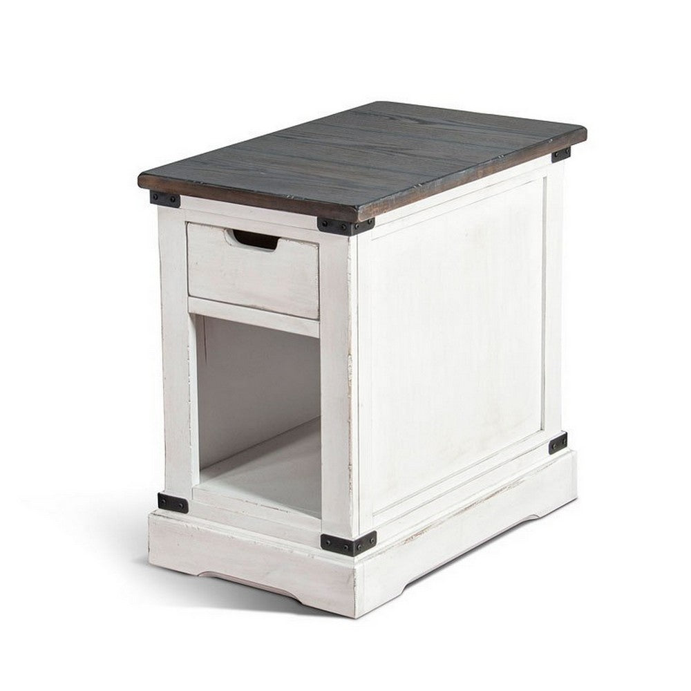Laibi Side Table, French Country White, Brown Mahogany Wood, 26x16 Top