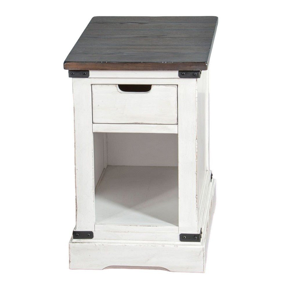 Laibi Side Table, French Country White, Brown Mahogany Wood, 26x16 Top -BM325509