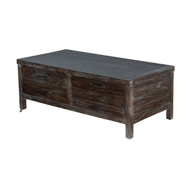 Nikay Coffee Table, 5 Drawers, Dark Brown Mindi, Rectangular 50 Inch