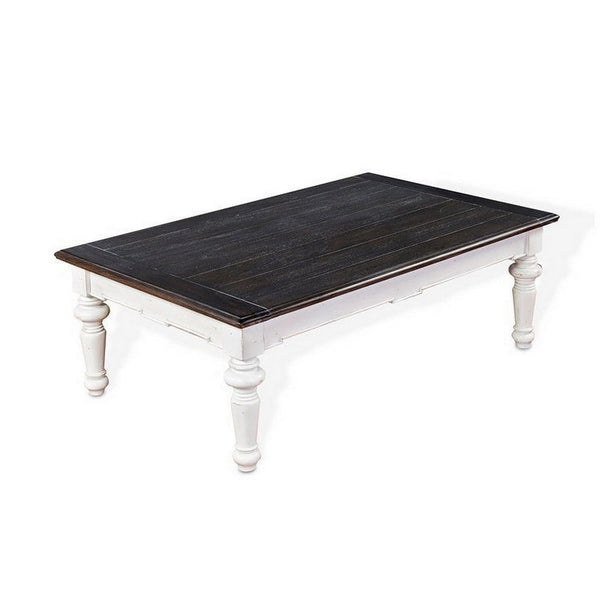 Kiyan Coffee Table, White, Dark Brown Mahogany, Rectangular 52 Inch