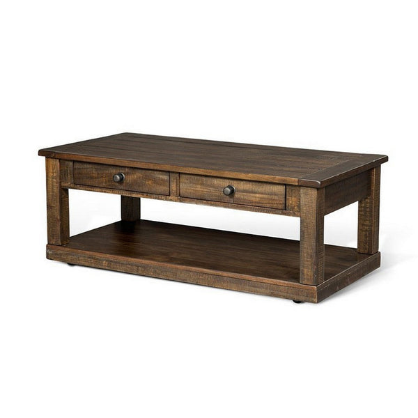 Flint Coffee Table, 2 Drawers, Shelf, Dark Brown Mahogany, 48 Inch -BM325518