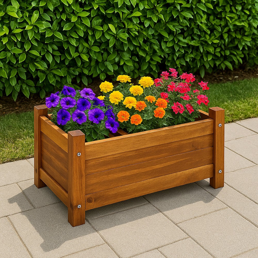 Ryla Garden Raised Flower Bed, 10x20 Panel Brown Acacia Wood, Slatted -BM325573