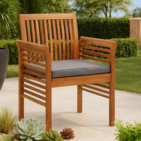 Outdoor Dining Chair Set of 4, Slatted Brown Acacia Wood, Gray Fabric -BM325592