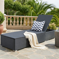 Nino Adjustable Outdoor Sun Lounger Chaise, Blue Cushion, Black Rattan -BM325603