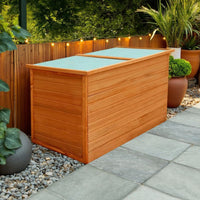 Outdoor Deck Patio Storage Box, Hinged Lift Top, Brown Wood 28x28x50 -BM325606