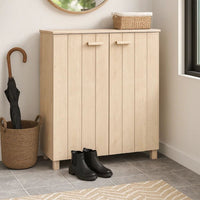 Shoe Cabinet, 2 Slatted Doors, Honey Brown Pine Wood, 33x16x42In -BM325612