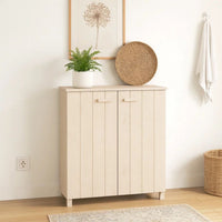 Shoe Cabinet, 2 Slatted Doors, Honey Brown Pine Wood, 33x16x42In -BM325612