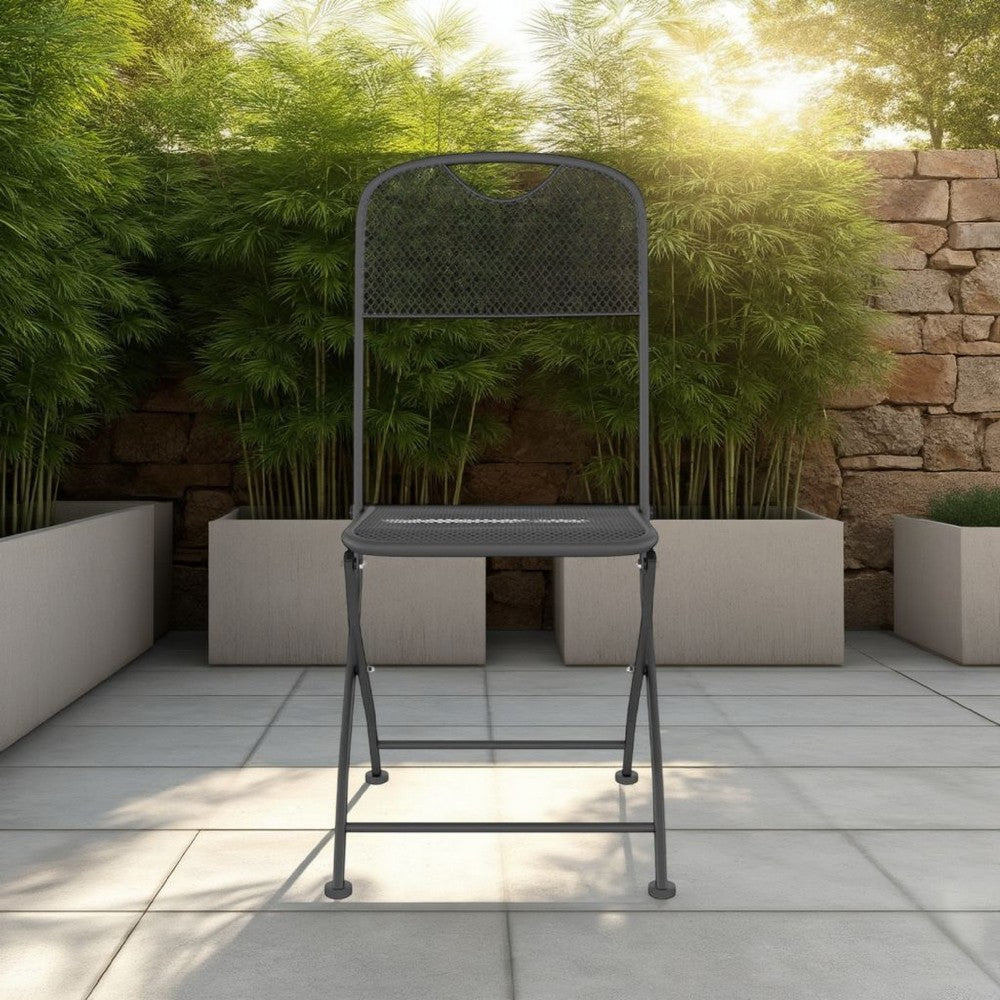 Outdoor Patio Folding Dining Chair Set of 4, Dark Gray Mesh Metal -BM325617