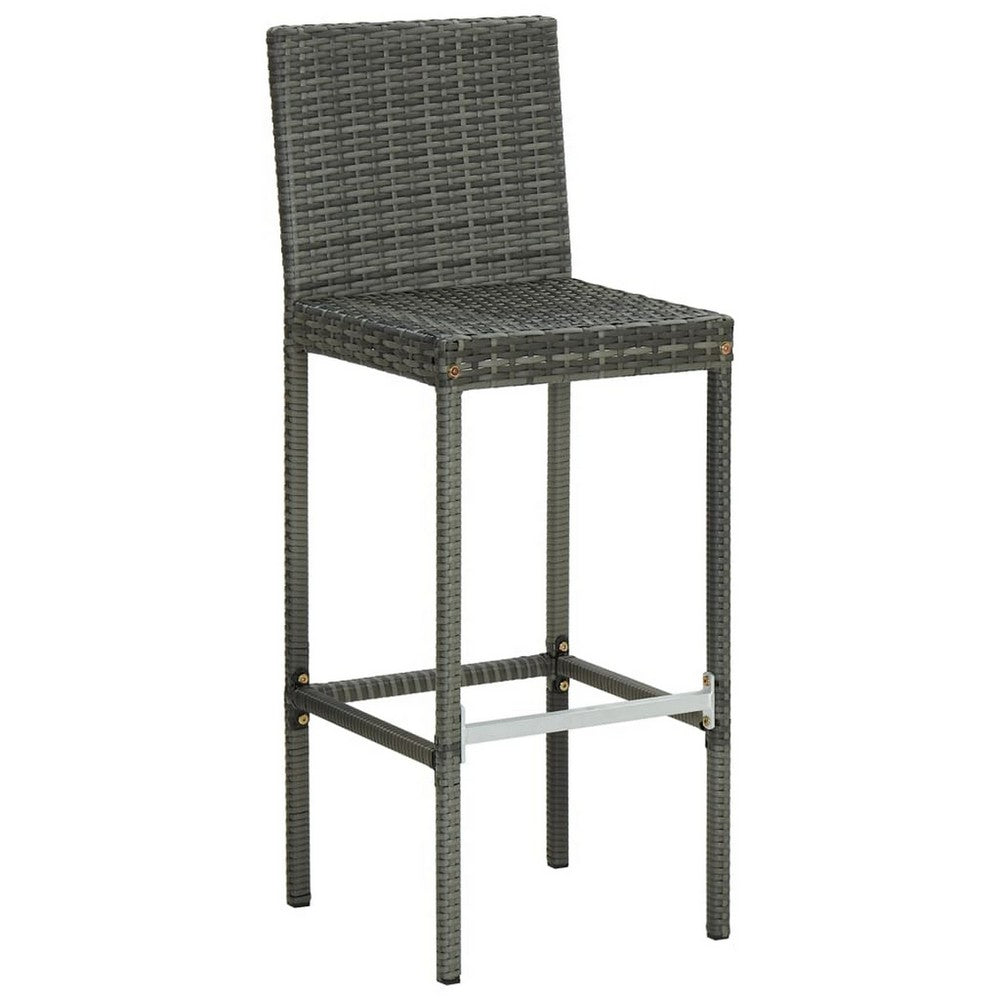 4pc Outdoor Patio Barstool Chair with Cushions, Gray Woven Poly Rattan -BM325618