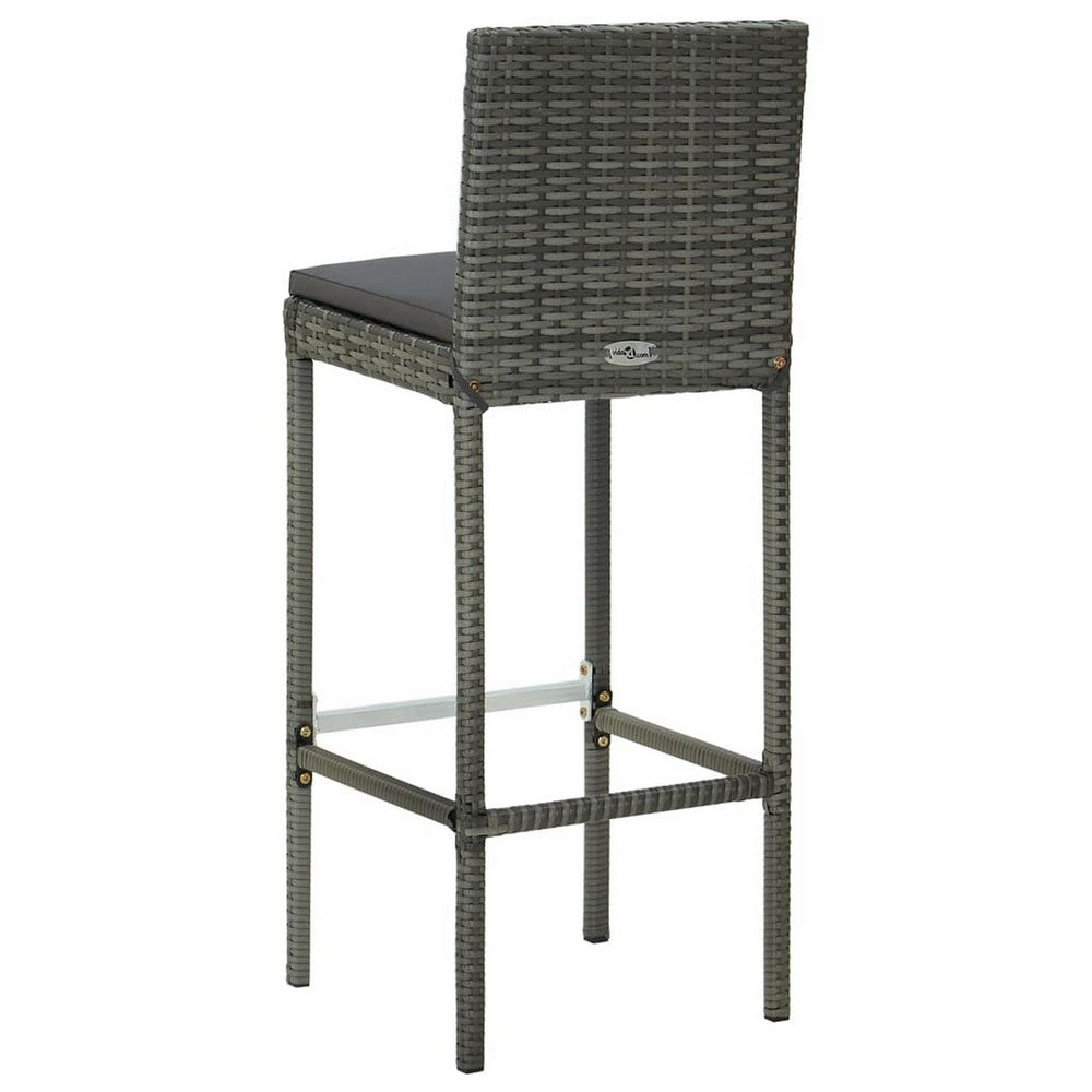 4pc Outdoor Patio Barstool Chair with Cushions, Gray Woven Poly Rattan -BM325618