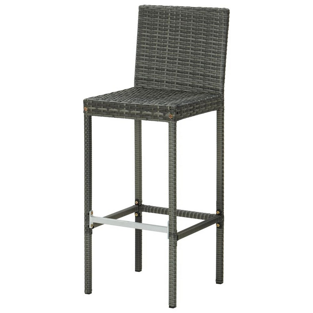 4pc Outdoor Patio Barstool Chair with Cushions, Gray Woven Poly Rattan -BM325618