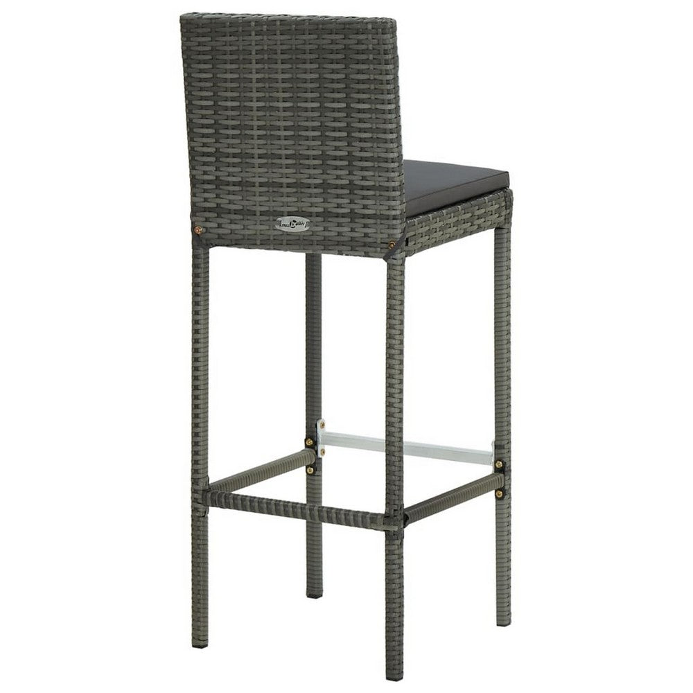 4pc Outdoor Patio Barstool Chair with Cushions, Gray Woven Poly Rattan -BM325618
