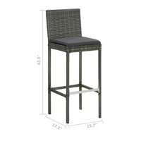 4pc Outdoor Patio Barstool Chair with Cushions, Gray Woven Poly Rattan -BM325618