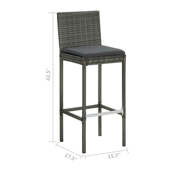 4pc Outdoor Patio Barstool Chair with Cushions, Gray Woven Poly Rattan -BM325618